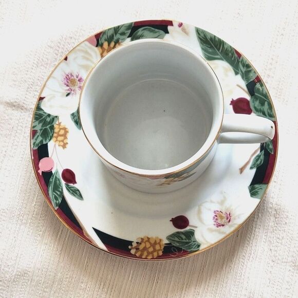 Tienshan Mug 8 piece Magnolia Flower Fine China Gold Trim Coffee Tea Cup - Picture 5 of 9